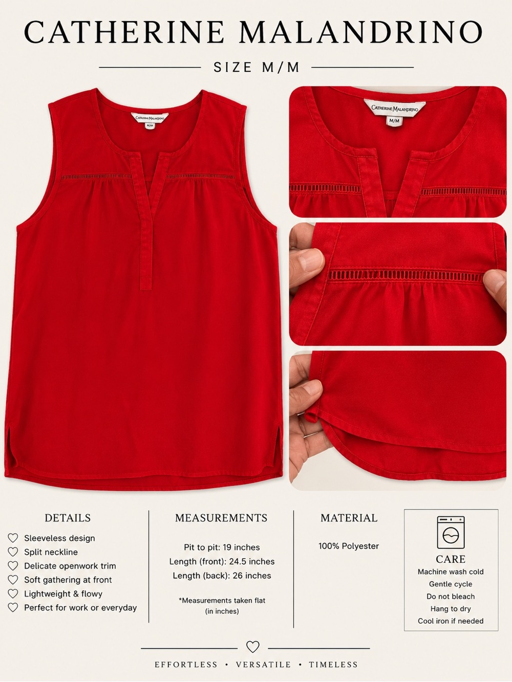 Catherine Malandrino Bright Red Sleeveless Split-Neck Top for Kids